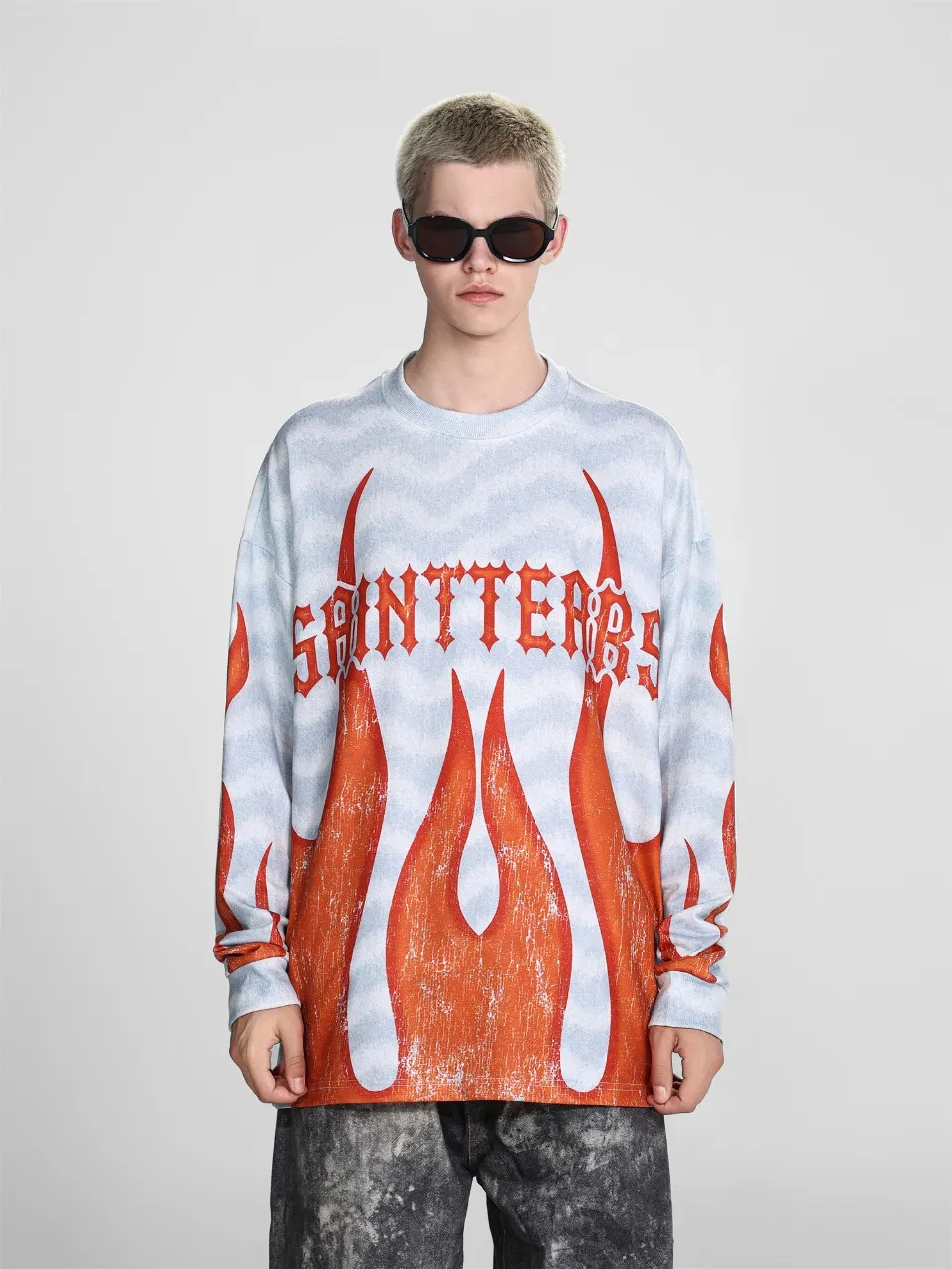 Saint michael tears all-over printed long-sleeved vintage autumn and winter T-shirt Style number: 106 Size: M L XL Wholesale price: 136 Color: Picture color